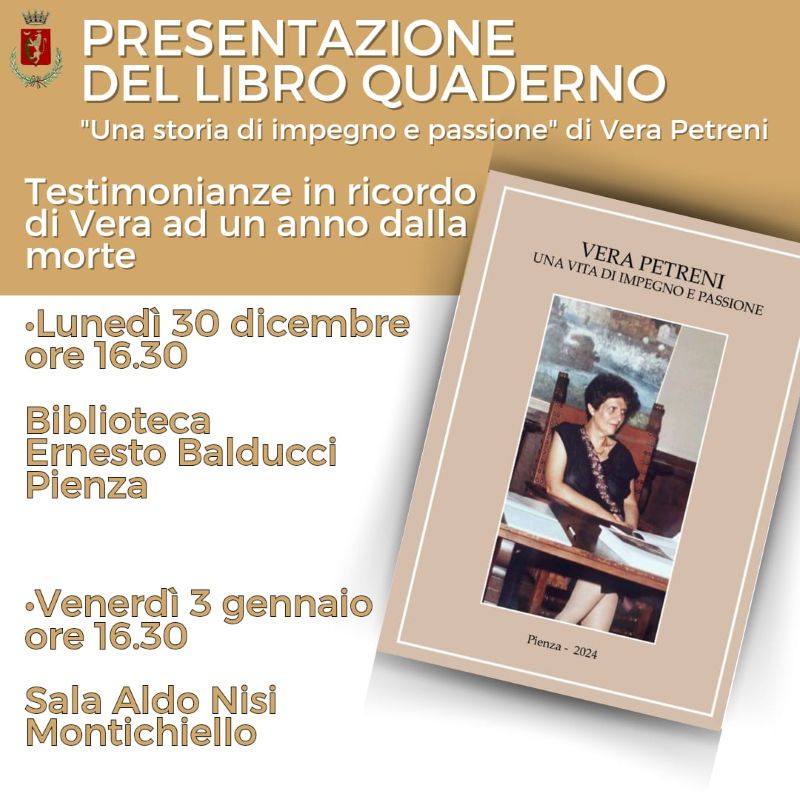 Pienza ricorda Vera Petreni, Sindaca dal 1980 al 1990, ad un anno dalla scomparsa