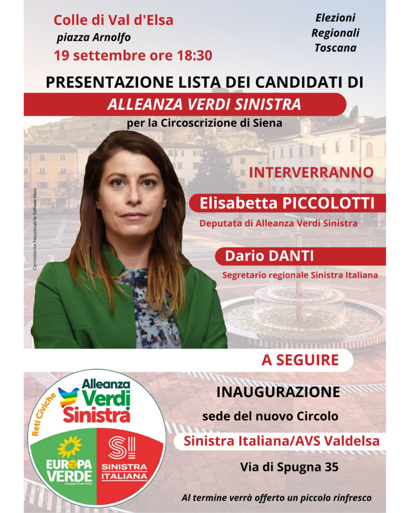 Elezioni Regionali: la deputata Piccolotti a Colle per la Lista AVS