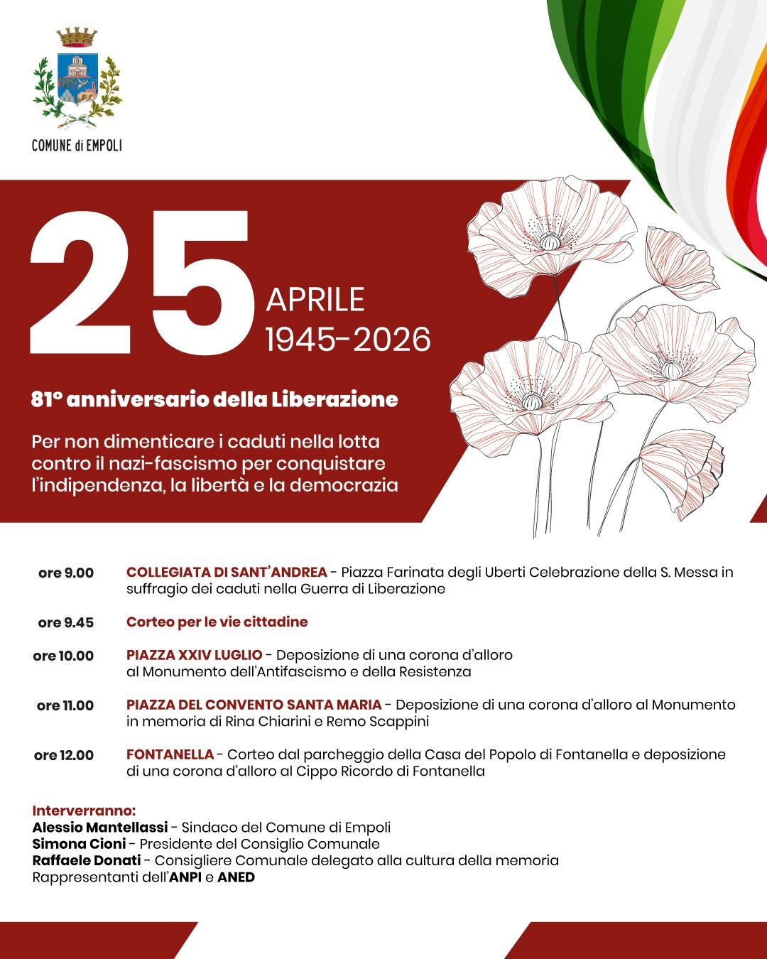 Liberazione, la cerimonia a Empoli per il 25 aprile: cortei in centro, Santa Maria e Fontanella