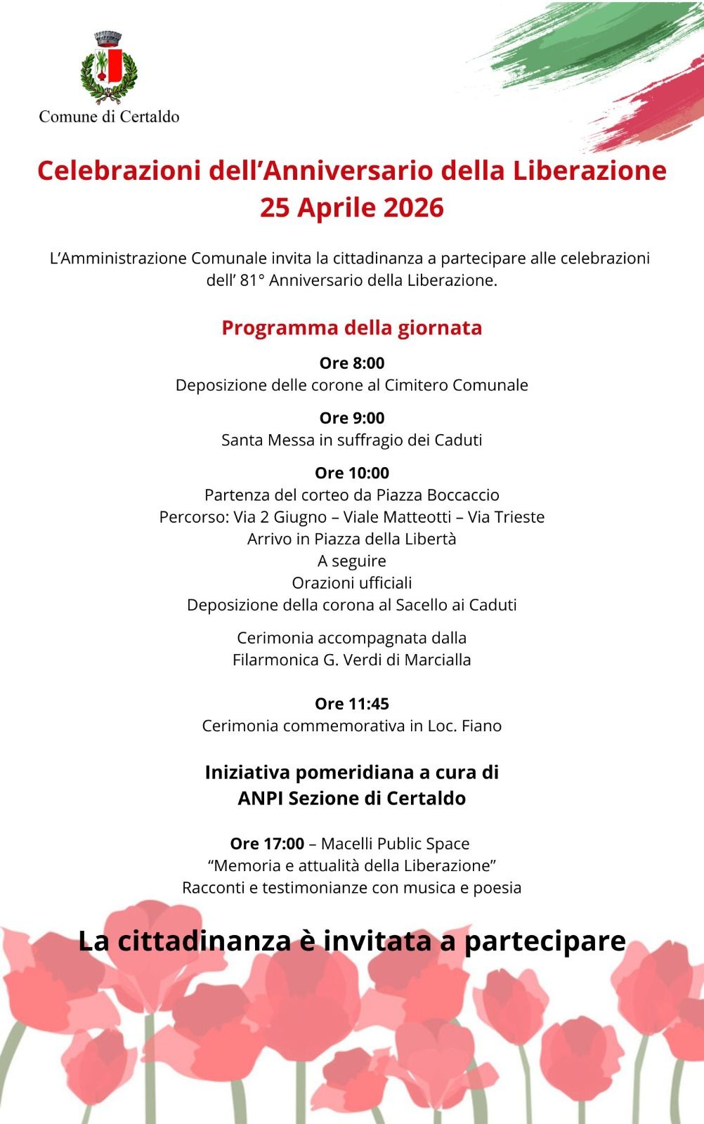 25 aprile: Certaldo celebra l&rsquo;81&deg; Anniversario della Liberazione