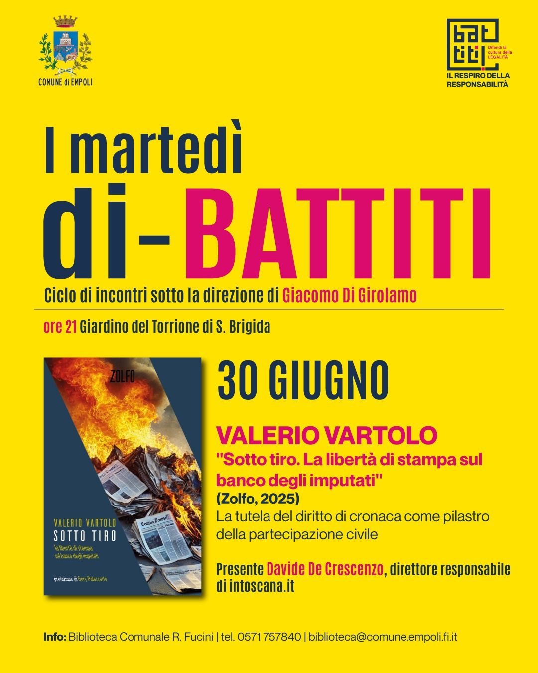 Libert&agrave; di stampa e querele temerarie: I marted&igrave; di-Battiti debuttano con Valerio Vartolo 