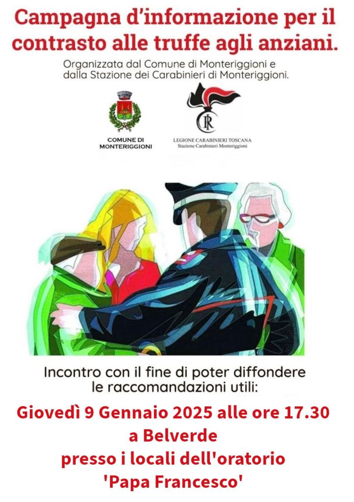 Monteriggioni, campagna d'informazione per il contrasto delle truffe agli anziani