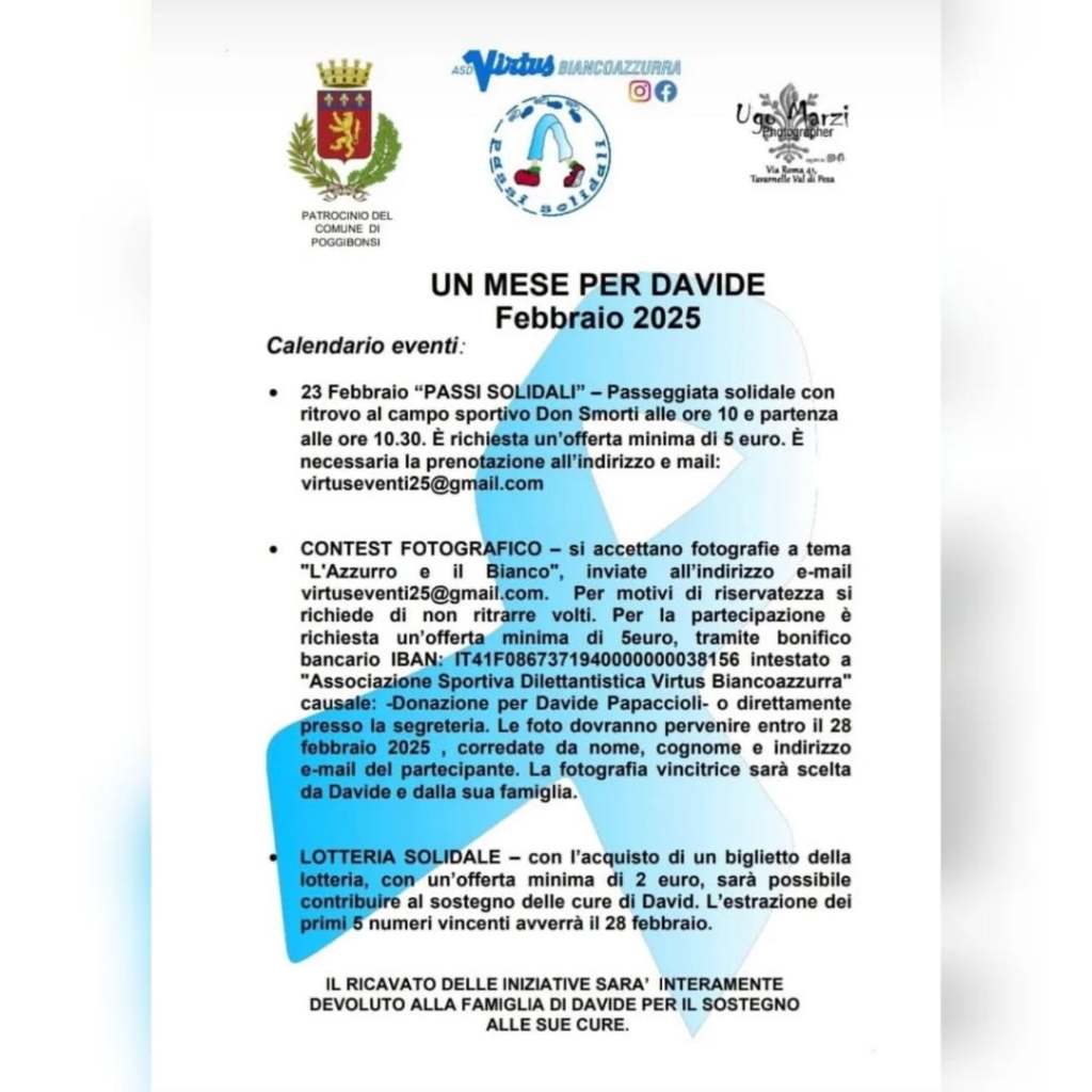 Poggibonsi: un mese di eventi per sostenere Davide