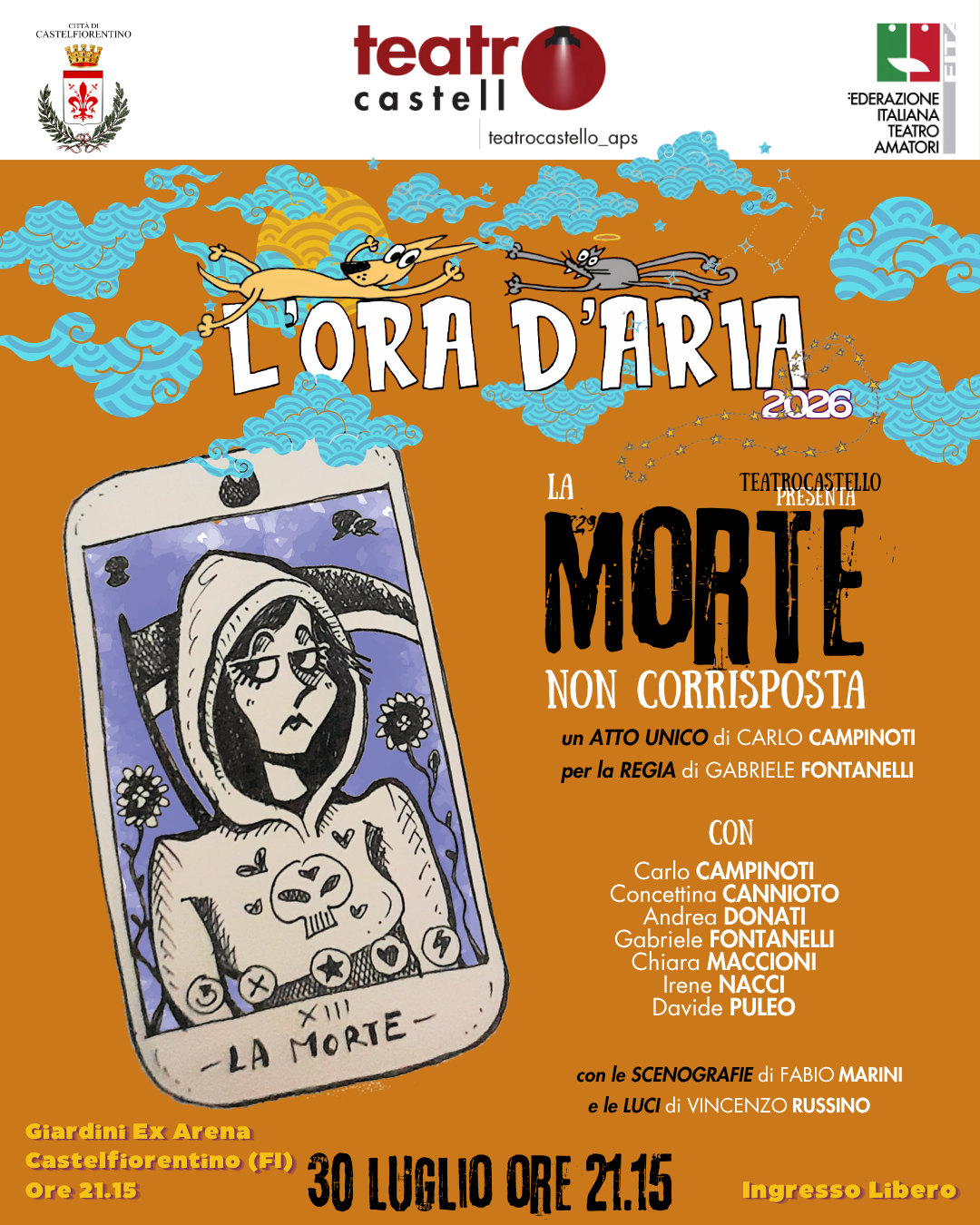 Castelfiorentino, &ldquo;La morte non corrisposta&rdquo;, ultimo spettacolo teatrale de L&rsquo;&rdquo;Ora d&rsquo;Aria&rdquo;