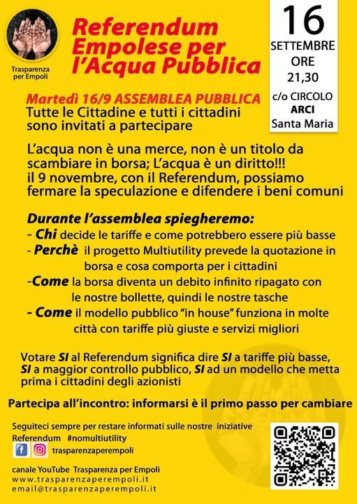 Empoli, al via la campagna referendaria per il SÌ: domani il primo appuntamento pubblico