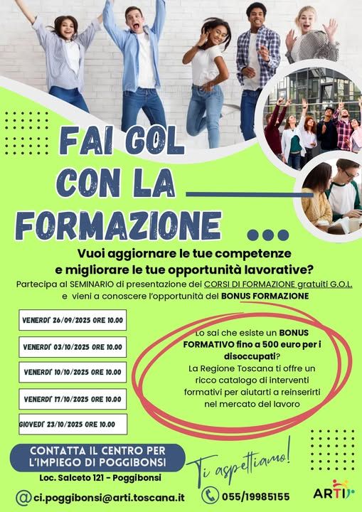  Il Centro per l’Impiego di Poggibonsi promuove seminari informativi per l’accesso a corsi di formazione gratuiti