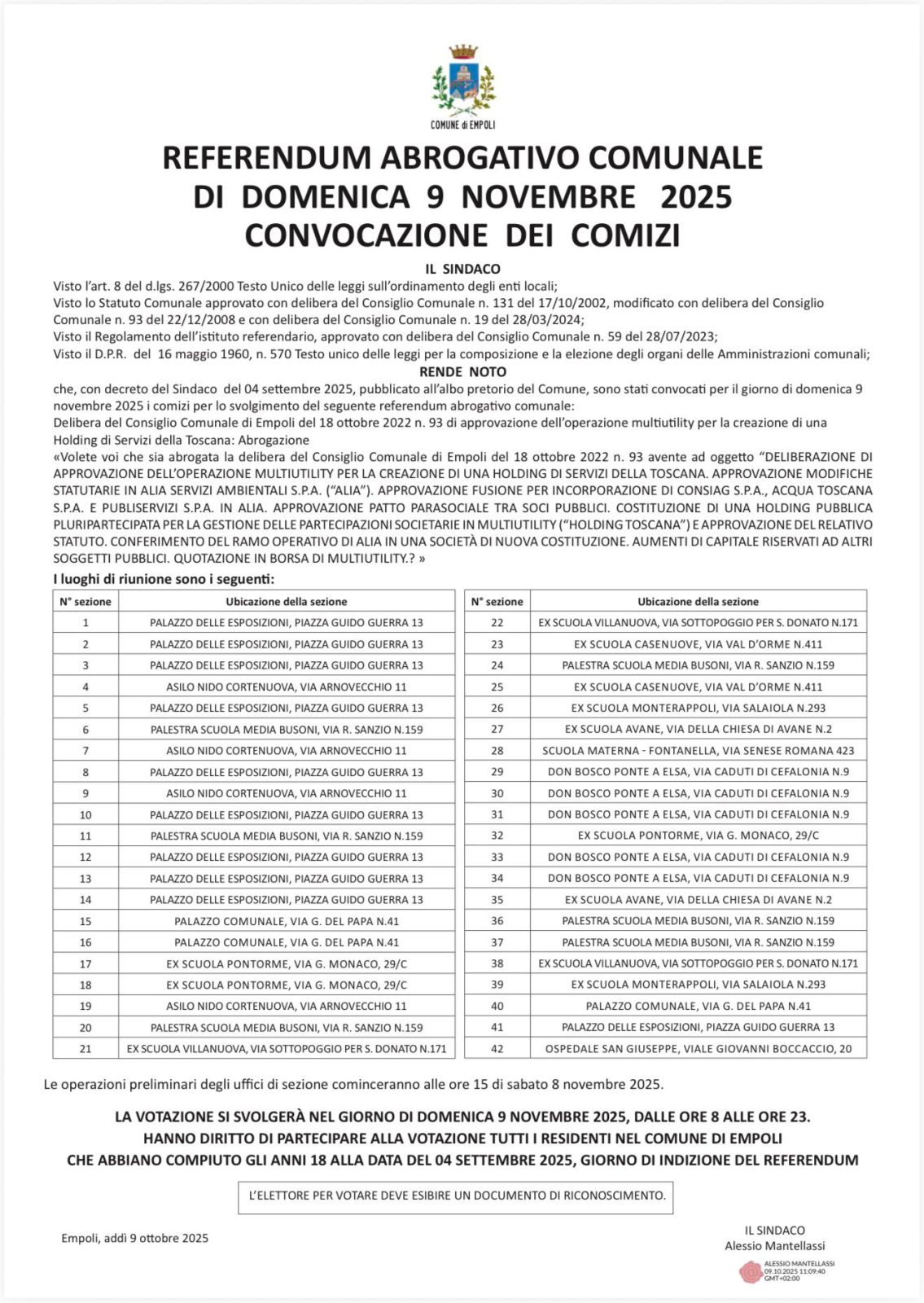 Empoli, referendum abrogativo comunale: guida alle modalità dell’esercizio del voto e alle informazioni in merito alla dislocazione delle sezioni