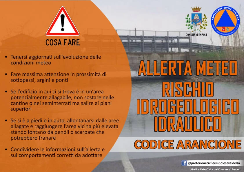 Allerta meteo. Nell’Empolese Valdelsa chiudono Sabato 22 marzo scuole, impianti sportivi e cimiteri
