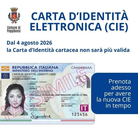 Poggibonsi, conto alla rovescia per la Carta d'Identit&agrave; cartacea: dal 2026 sar&agrave; solo elettronica