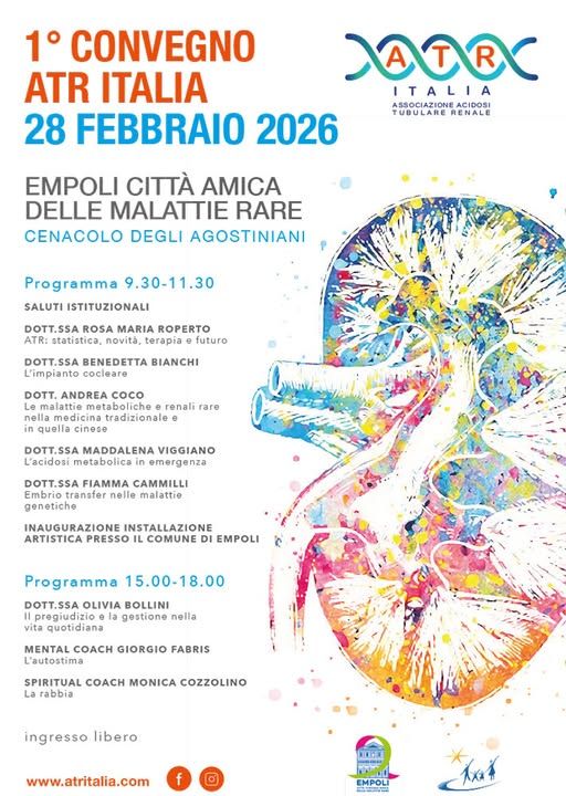 Empoli Citt&agrave; amica delle malattie rare, debutta il 1&deg; convegno di ATR Italia. Verr&agrave; donata un'installazione artistica al Comune