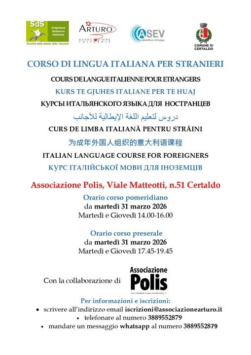 Certaldo, ripartono i corsi di lingua italiana per cittadini stranieri