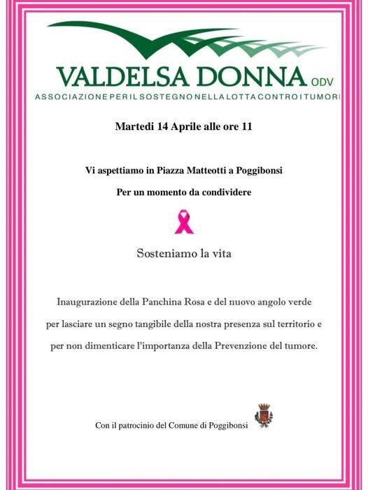 Poggibonsi si tinge di rosa: inaugurazione della nuova panchina e dell&rsquo;angolo verde contro i tumori