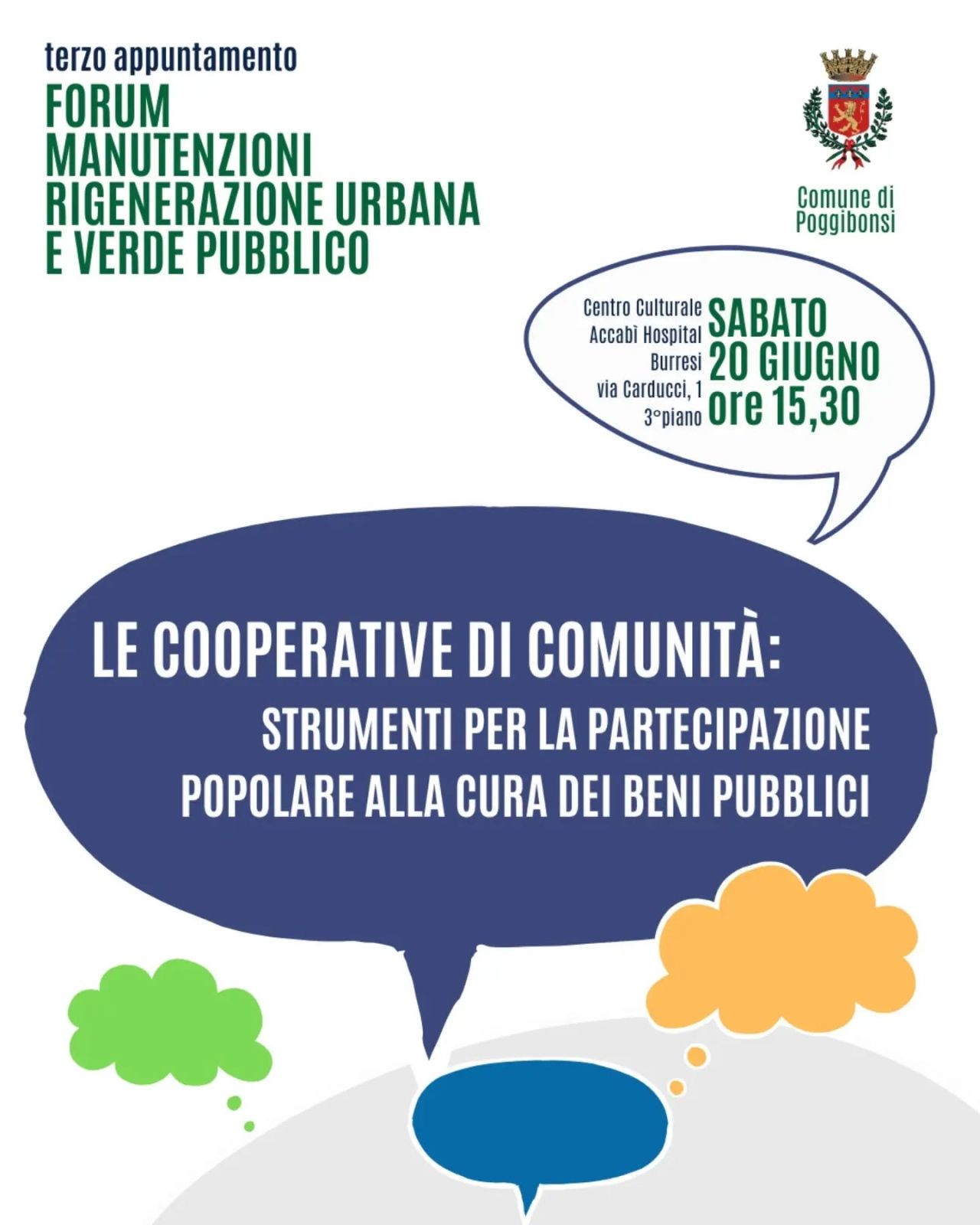 Poggibonsi, beni comuni e partecipazione: il Forum promuove il terzo incontro sulle Cooperative di Comunit&agrave;