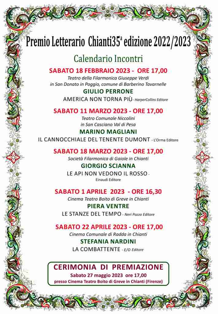 Premio Letterario Chianti. Il calendario degli incontri con i finalisti