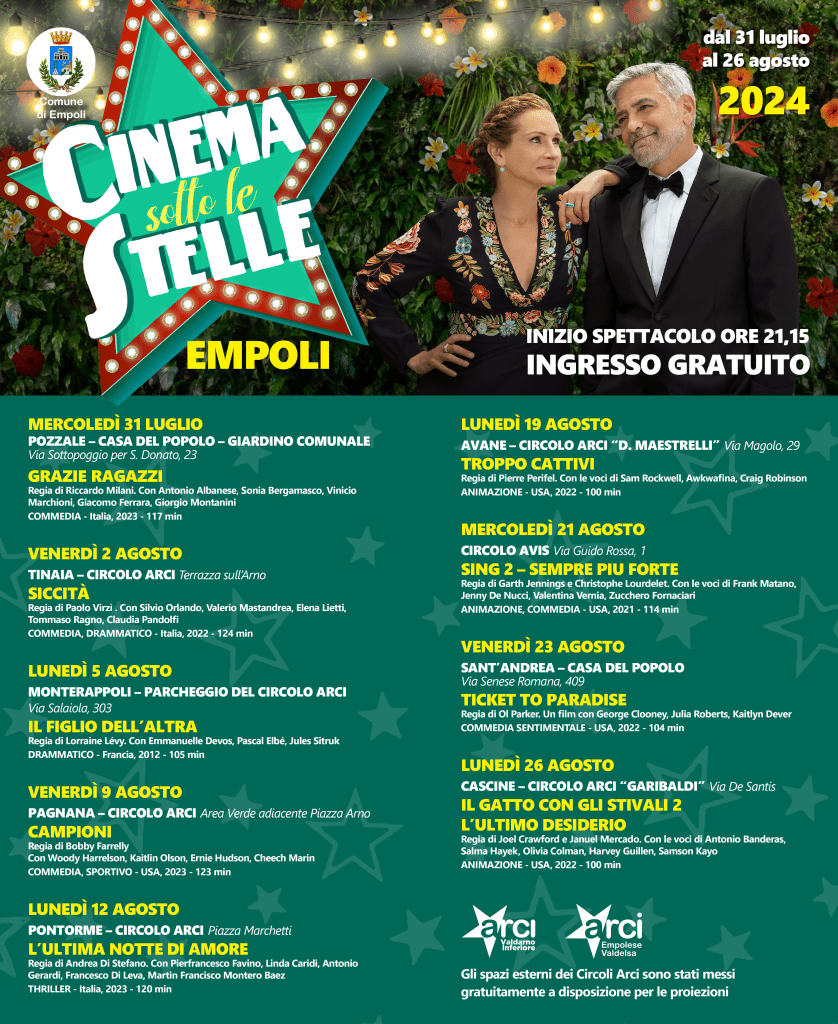 Estate Empolese, comincia il tour del “Cinema sotto le stelle” nelle frazioni