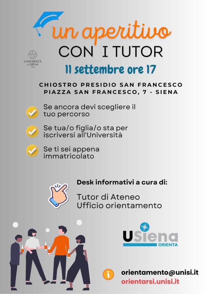 “Un aperitivo con i tutor”, evento aperto agli interessati ai corsi dell’Università di Siena