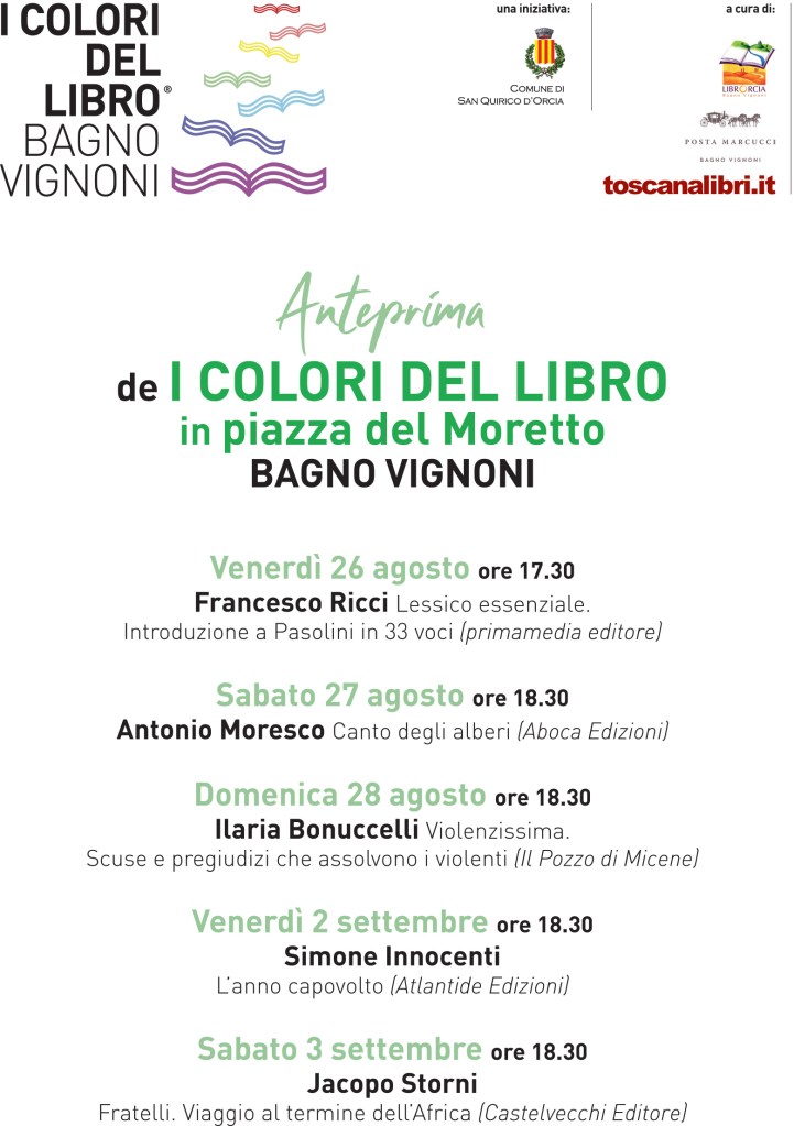 I Colori del Libro. Anteprima con 5 incontri d’autore nel salotto letterario della Val d'Orcia