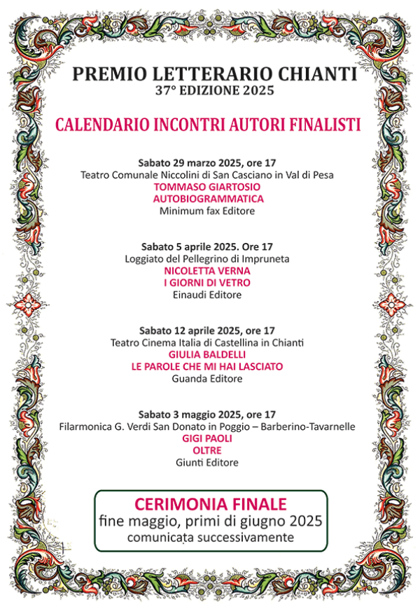 Premio Letterario Chianti. Ecco gli appuntamenti con i quattro finalisti