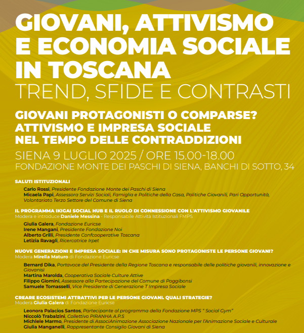 ‘Giovani, attivismo e economia sociale in Toscana’: un confronto a Siena