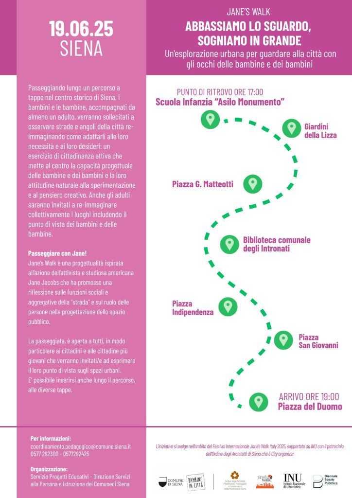Siena, Jane's Walk, una passeggiata urbana per ripensare insieme ai bambini lo spazio pubblico