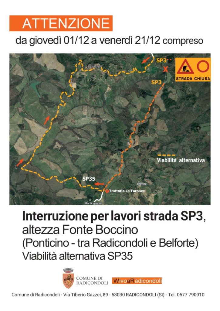 Radicondoli, lavori sulla Sp 3 delle Galleraie, ecco  i percorsi alternativi