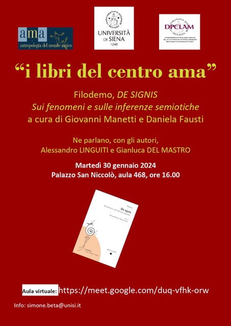 Presentazione del volume “Filodemo, De signis. Sui fenomeni e sulle inferenze semiotiche”