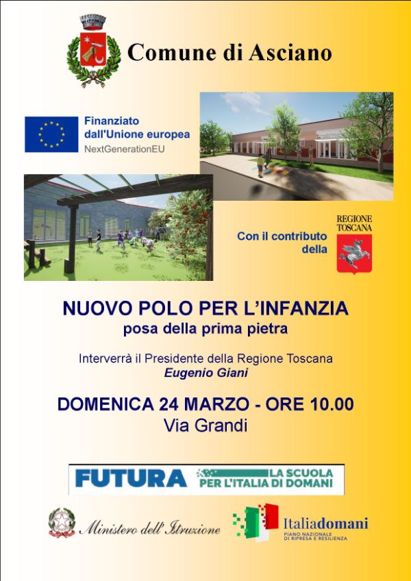 Asciano, nuovo polo infanzia 0-6 anni, posa della prima pietra