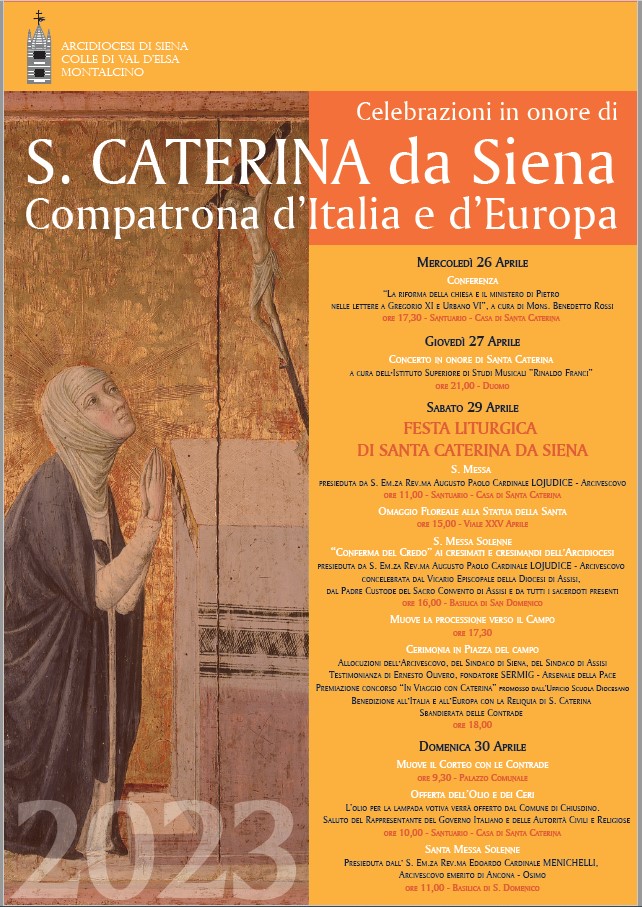 DAL 26 AL 30 APRILE LE CELEBRAZIONI IN ONORE DI SANTA CATERINA DA SIENA