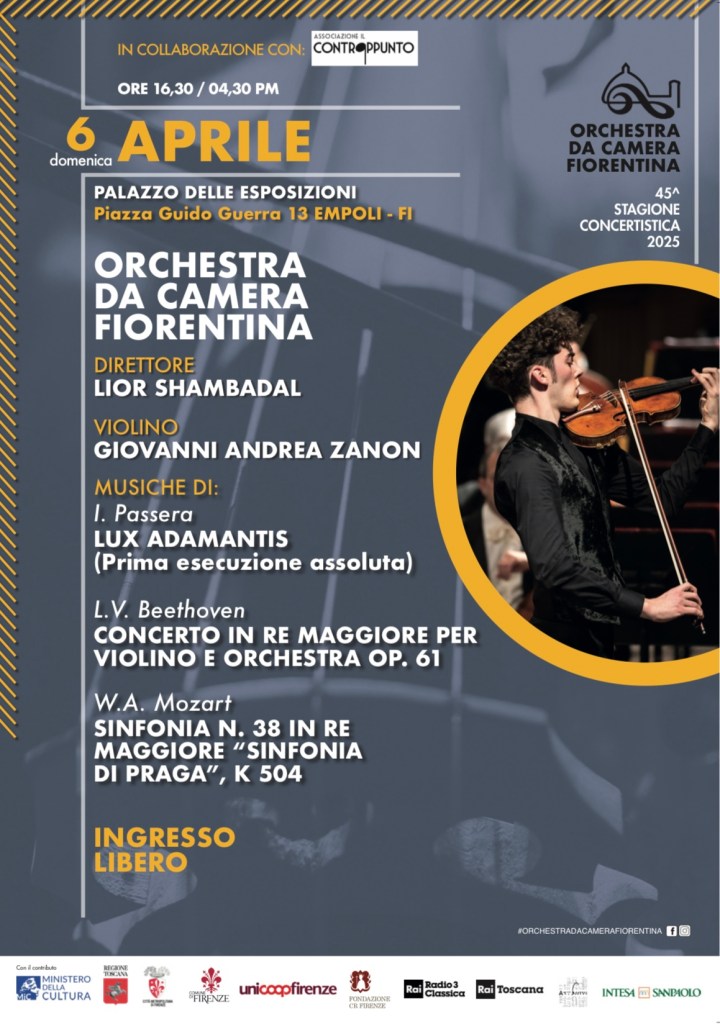 Giovanni Andrea Zanon e l’Orchestra da Camera Fiorentina in concerto a Empoli