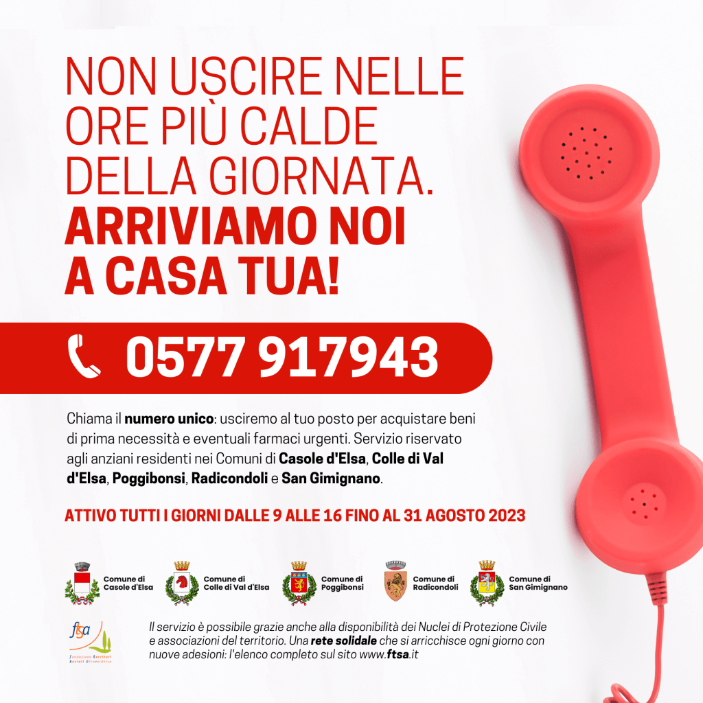 Anziani: FTSA attiva il numero unico per l’emergenza caldo in Alta Val d’Elsa