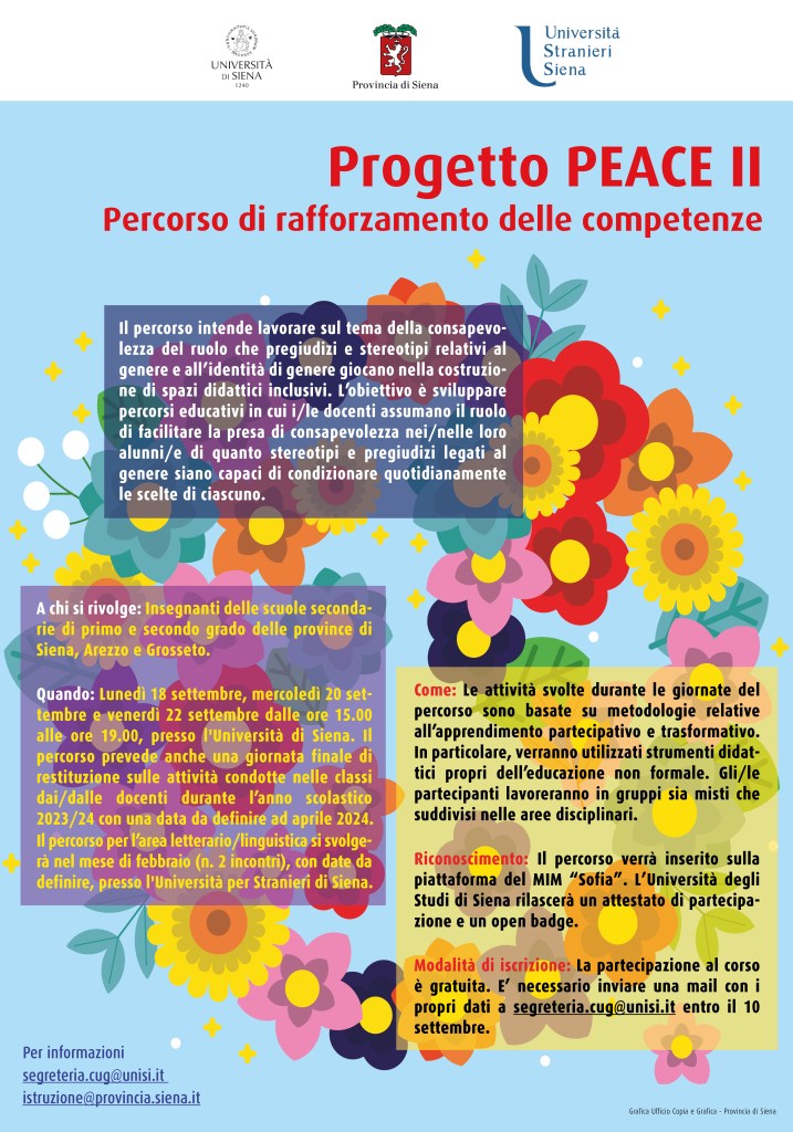 Siena, abbattere gli stereotipi, scrizioni aperte al progetto PEACE II