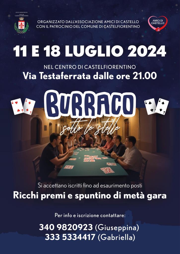 Castelfiorentino, Burraco sotto le stelle, due serate in centro