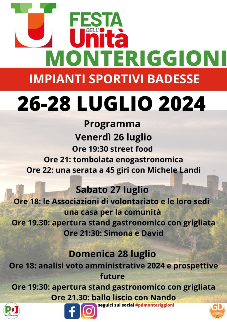 Monteriggioni, dal 26 luglio inizia la Festa dell’Unità