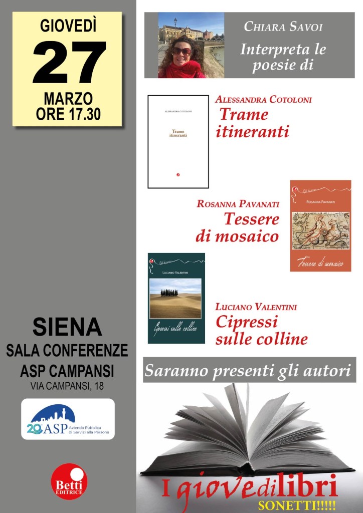 Giovedì in rima: poesie contemporanee con Alessandra Cotoloni, Rosanna Pavanati, Luciano Valentini