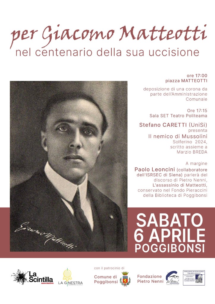 Poggibonsi commemora Giacomo Matteotti nel centenario del suo assassinio