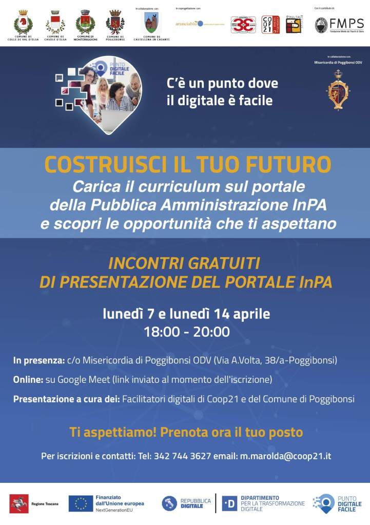 Poggibonsi, “Costruisci il tuo futuro”: 2 incontri per conoscere InPA e accedere ai concorsi pubblici