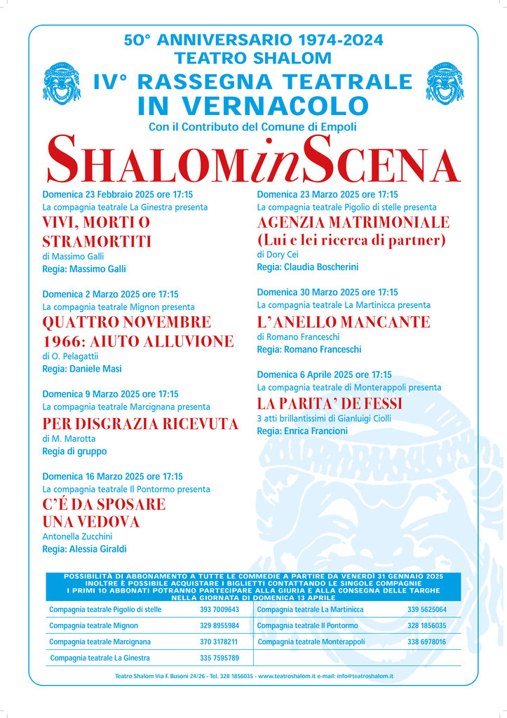 Empoli, Shalom in Scena, spettacoli con il teatro amatoriale in vernacolo