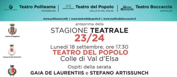 I teatri della Valdelsa presentano la nuova stagione congiunta 23/24: ospiti Gaia De Laurentiis e Stefano Artissunch