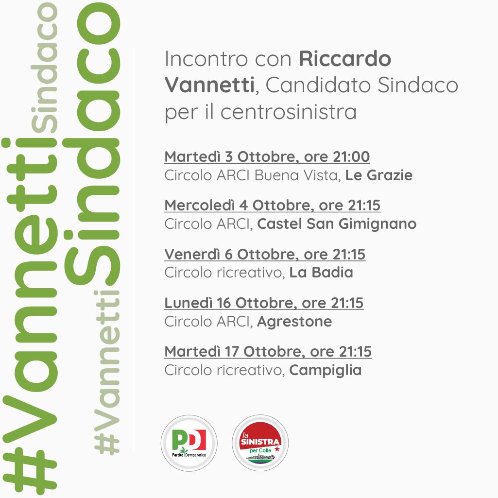 Colle, ecco il calendario degli incontri del candidato sindaco del centrosinistra Riccardo Vannetti