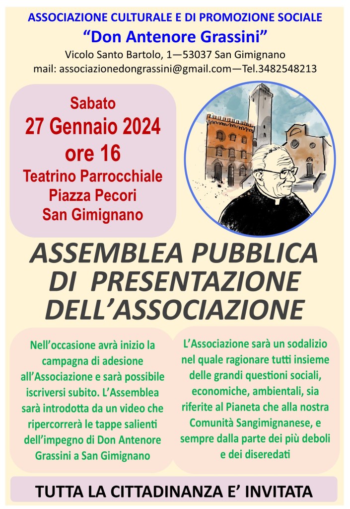San Gimignano, nasce la nuova Associazione Culturale intitolata a Don Antenore Grassini