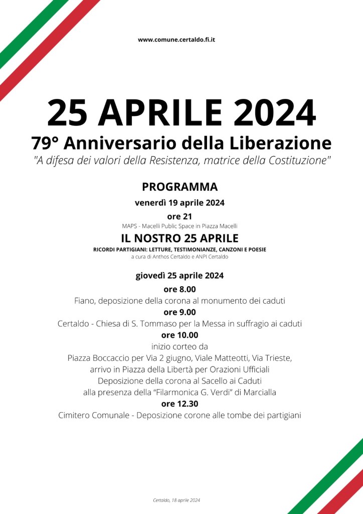 Certaldo, Celebrazioni per il 79° Anniversario della Festa della Liberazione