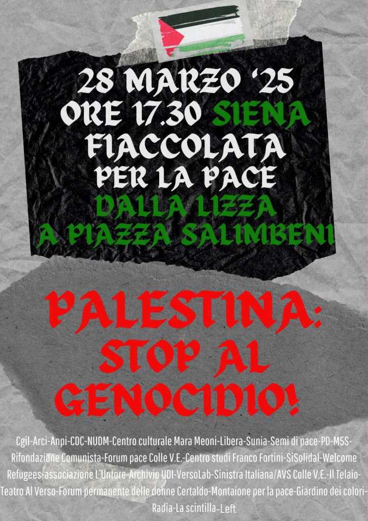 Monteriggioni Progressista aderisce alla Fiaccolata per la Pace contro il Genocidio a Gaza