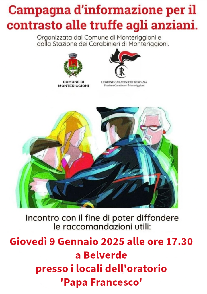 Monteriggioni, campagna d'informazione per il contrasto delle truffe agli anziani