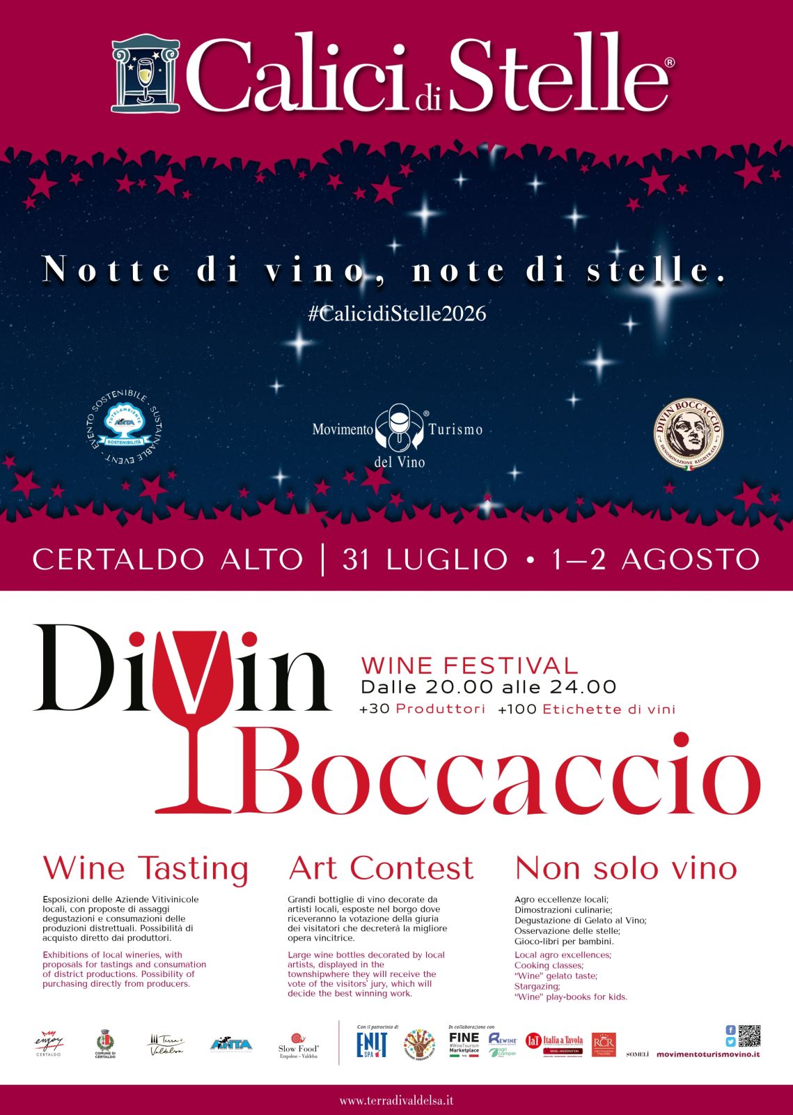 Calici di Stelle torna a Certaldo Alto: tre serate dedicate al vino, alle eccellenze del territorio e alla magia del cielo d'estate