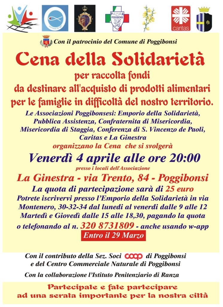 Poggibonsi, uniti per aiutare: tante associazioni per la “Cena della Solidarietà”