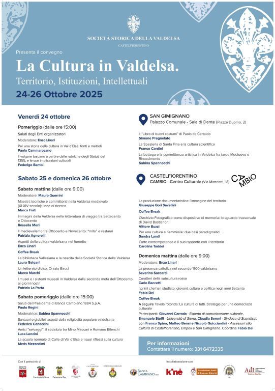 San Gimignano ospita l’apertura del convegno “La Cultura in Valdelsa. Territorio, Istituzioni, Intellettuali”