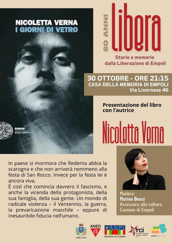Empoli, Nicoletta Verna presenta il romanzo 'I giorni di vetro'