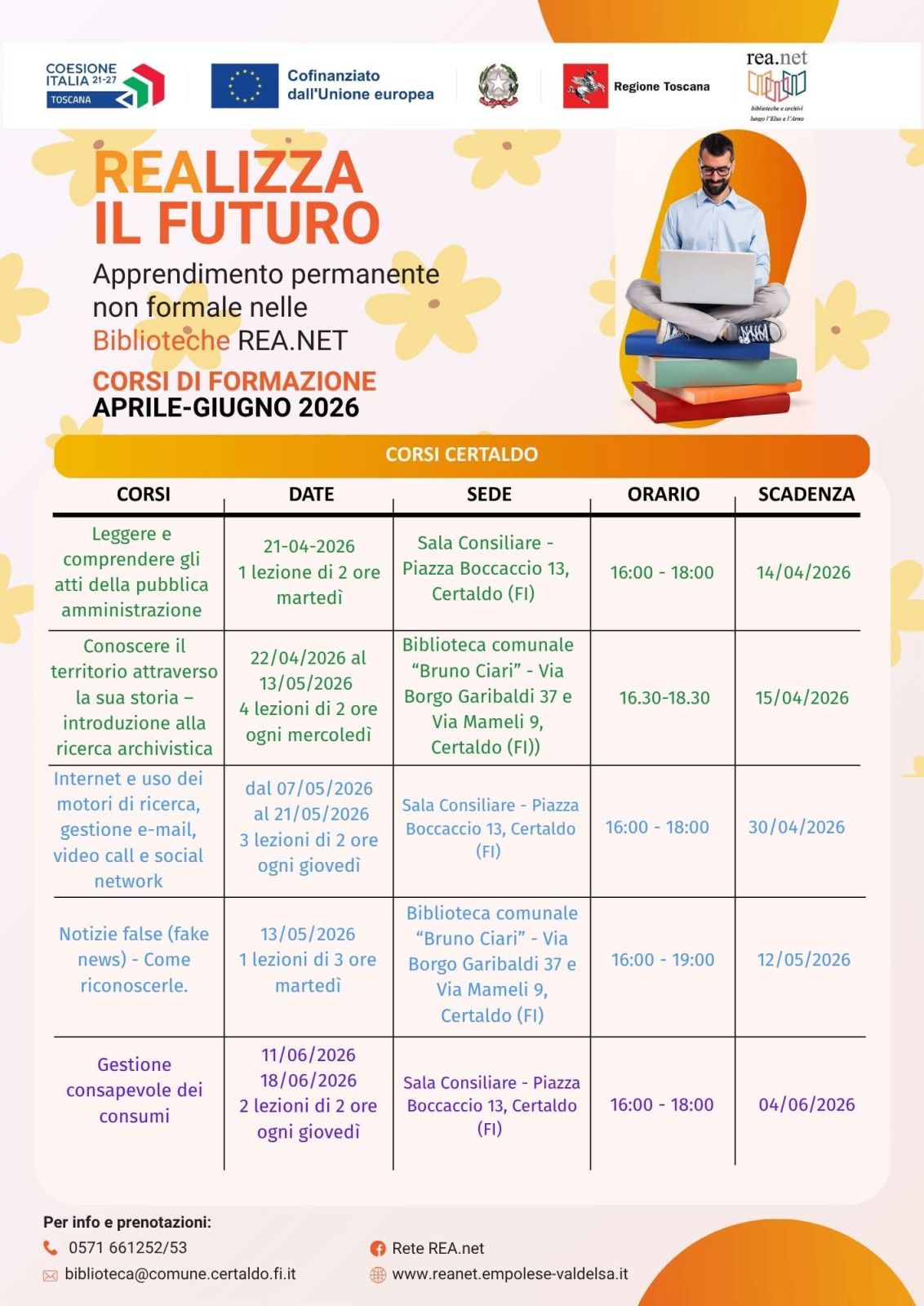 Certaldo, &ldquo;REAlizza il futuro&rdquo;: corsi di educazione permanente nelle biblioteche della rete REA.net