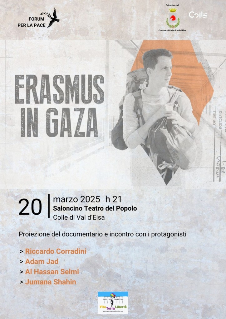 Colle, 20 marzo. Proiezione del film Erasmus a Gaza