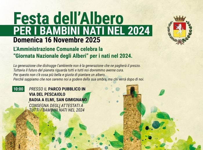 Festa dell’Albero a San Gimignano dedicata ai nuovi nati nel 2024